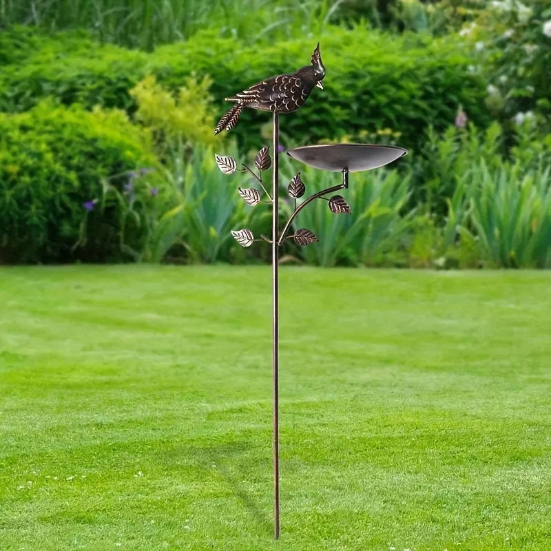 Metal Oriole Bird Feeder Stake, Waterproof Outdoor Bird Bath For Backyard Garden Lawn, Ground Feeders, Deep Antique Copper