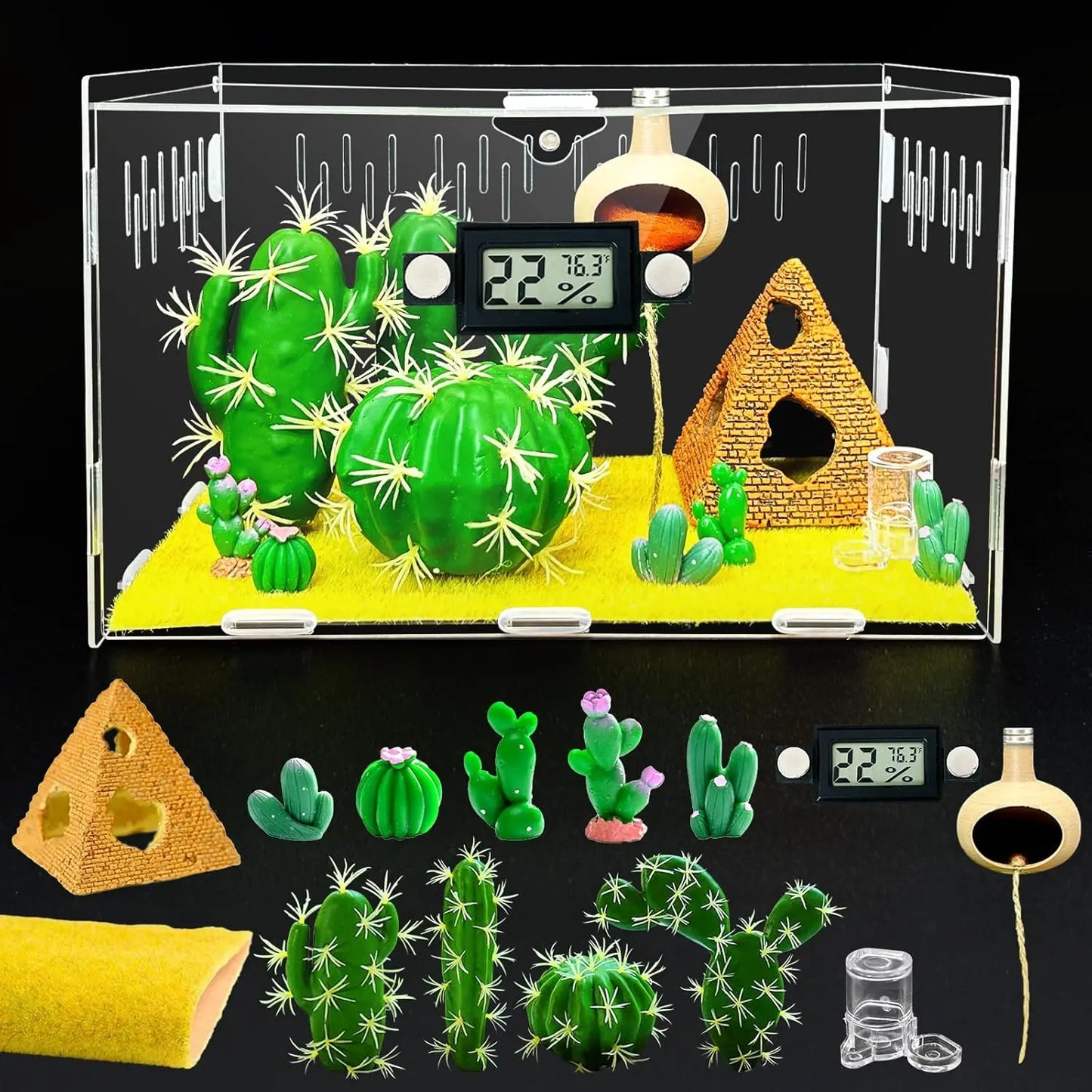 Jumping Spider Enclosure DIY Jumping Spider Insects Habitat with Temperature and Humidity Detector Water Feeder Platform Hide