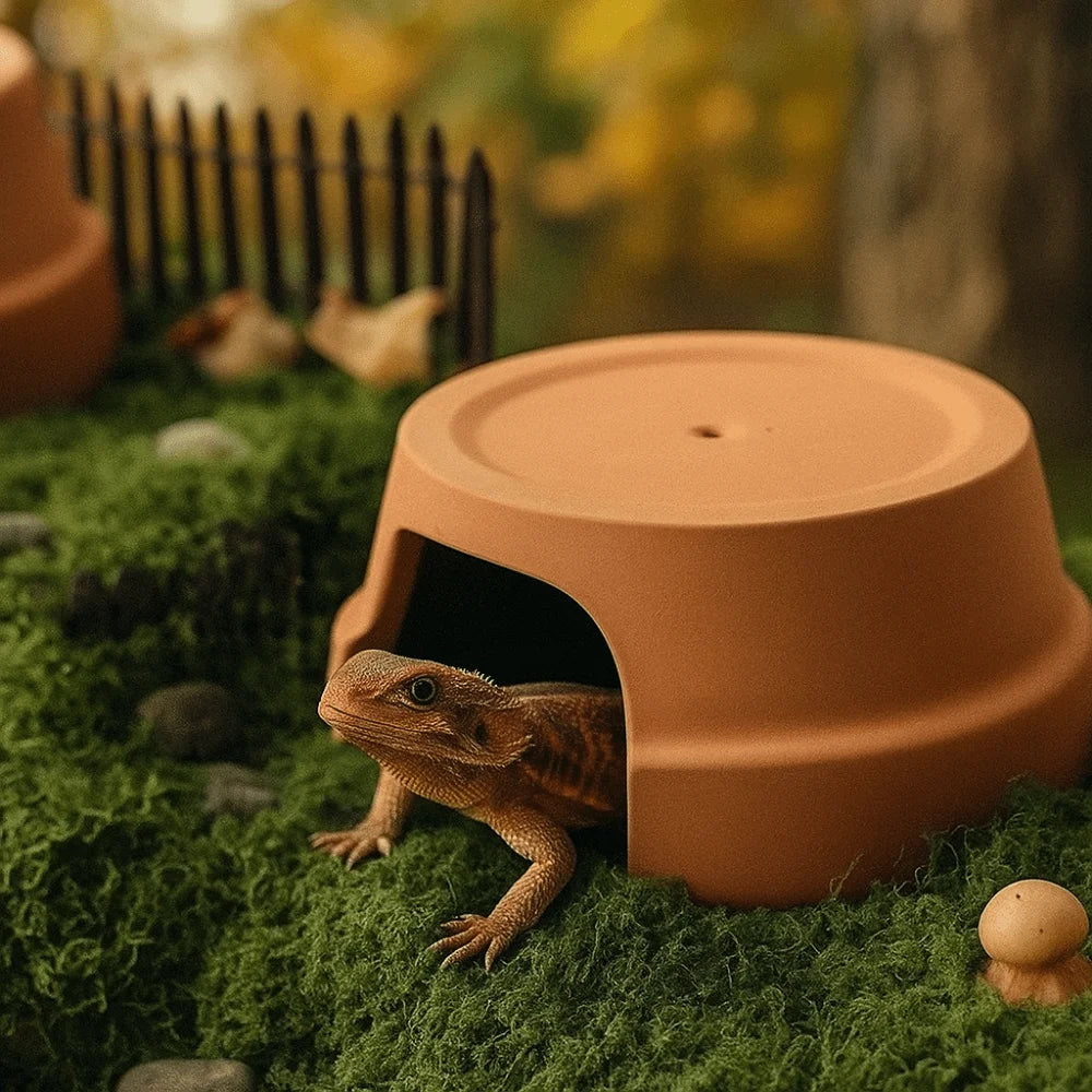 Multifunctional Ceramics Reptile Hide Box Decorative Hiding area Turtle Hideout Entrance Reptile Terrarium for Home