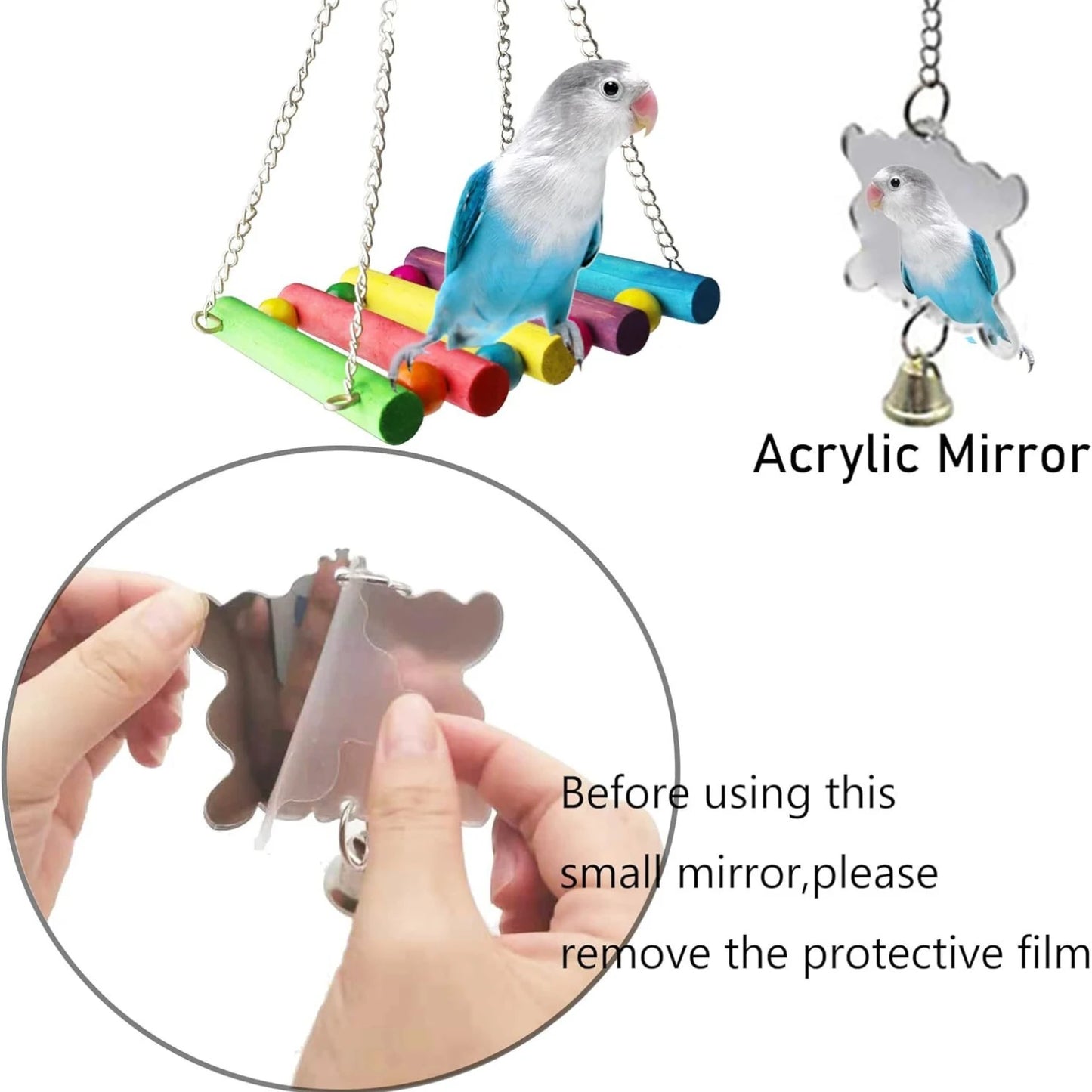 Bird and Parrot Toys Swing Bird Cage Decoration Mirror Staircase Wind Chimes Bird Accessories Toys for Birds