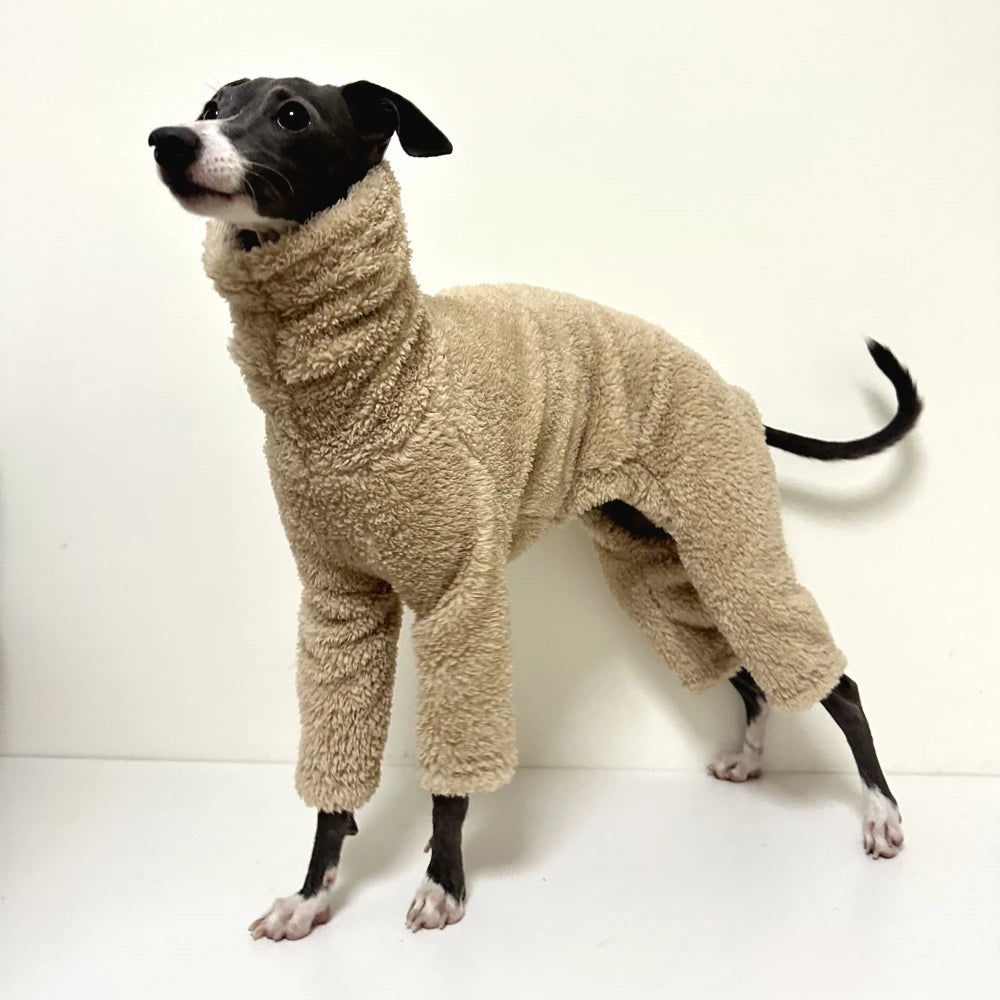 Winter Jacket For Little Greyhound Fleece Velvet Khaki Sweatshirt for Small Mid Poodle Dogs 4-legged Warm Coat for Yorkshire
