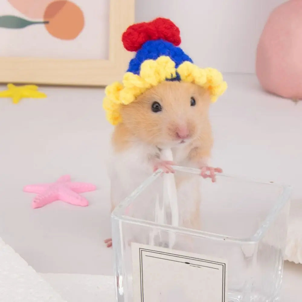 Portable Cartoon Hamster Hat Soft Handmade Pet Knitted Hat Adjustable Hamster Headwear for Photographs'