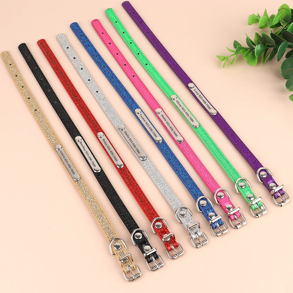 Custom Cat Collar Bling Leather Cat Collars Personalized Kitten Cat Small Dogs Puppy Collar With Engraved ID Nameplate