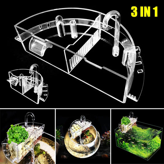3 in 1 Fish Tank Filter Box Aquarium External Filter Box Acrylic External Hanging Water Purifier Round Fish Tank Pet Accessories