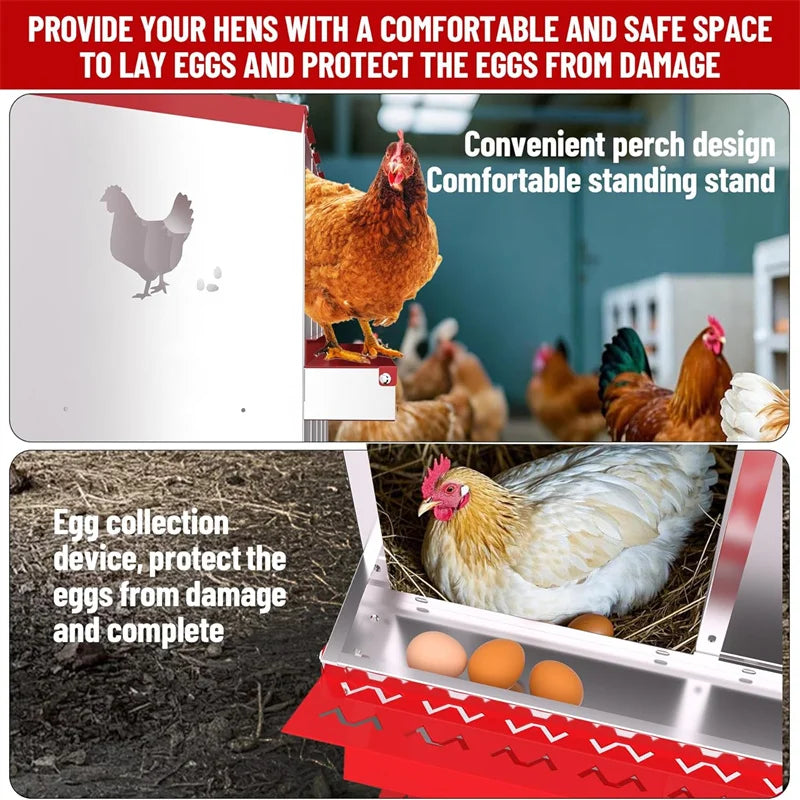 Nesting Boxes for Chickens, Compartment Chicken Nesting Box, Metal Chicken Laying Boxes with Perch, Secure Lid, Versatile Wall