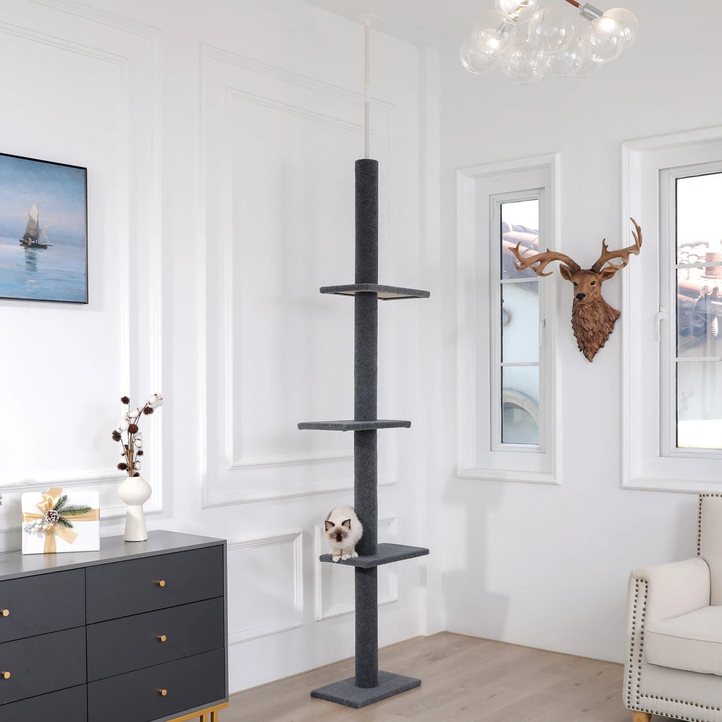 Adjustable Floor-to-Ceiling Vertical Cat Tree Tower Stable Tall Cat Climbing Tree Cat Kittens Cat Toy Suitable for Indoor Cats