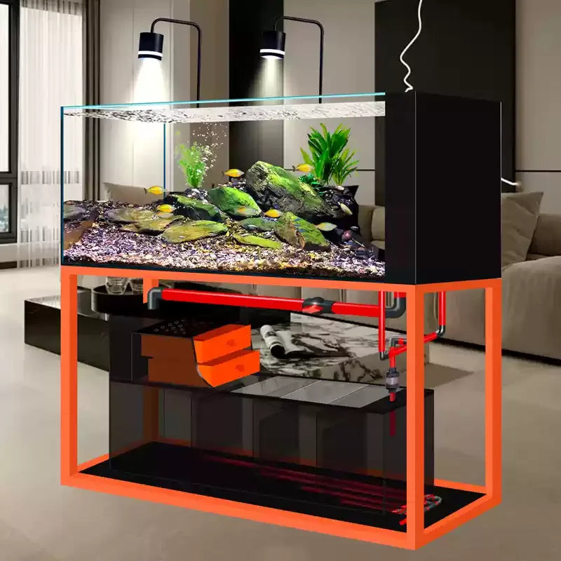 yjq native stream tank ultra-white glass side overflow ecological bottom filter fish tank living room aquarium
