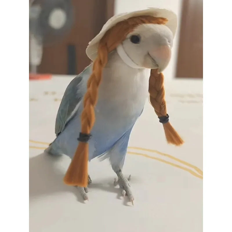 Small Pet Bird Hand Woven Headband Hat Peony Parrot Pet Hair Accessory Headband Adjustable Bird Toy Accessories Pet Supplies