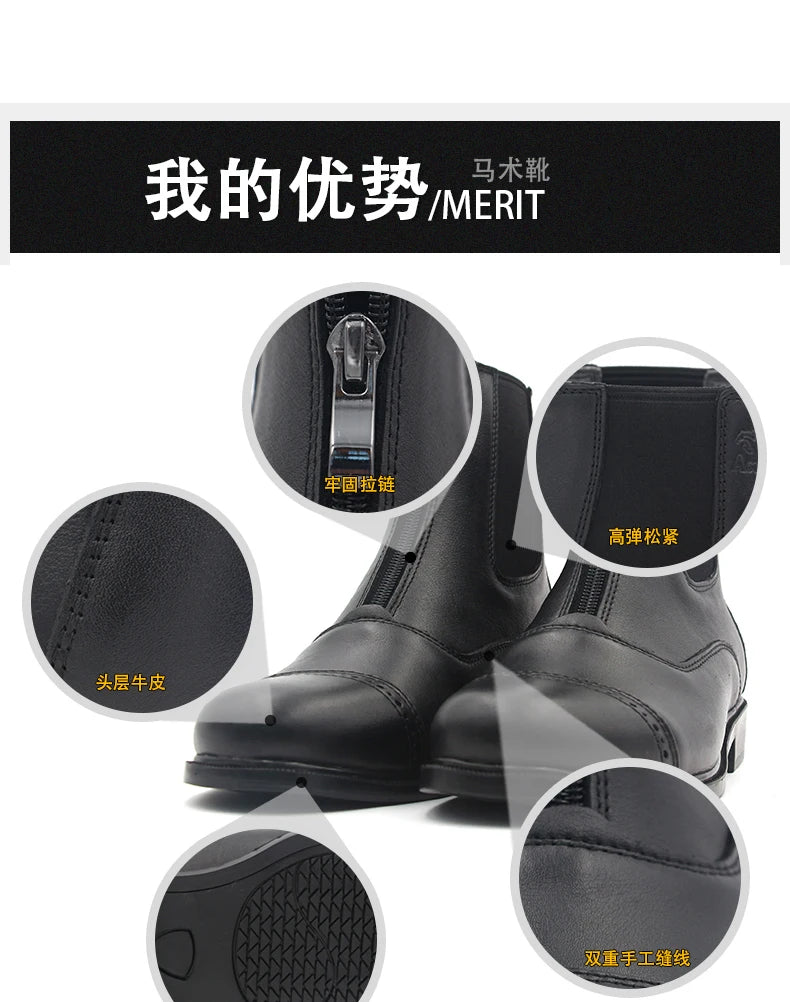Aoud Horse Riding Boots Equestrian Boots Full Leather High Quality Zipper Shoes Men Women