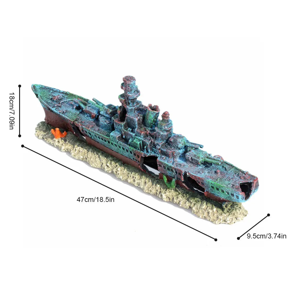 Resin Sunken Pirate Ship Multifunction Warship Shipwreck Decorations for Fish Tank
