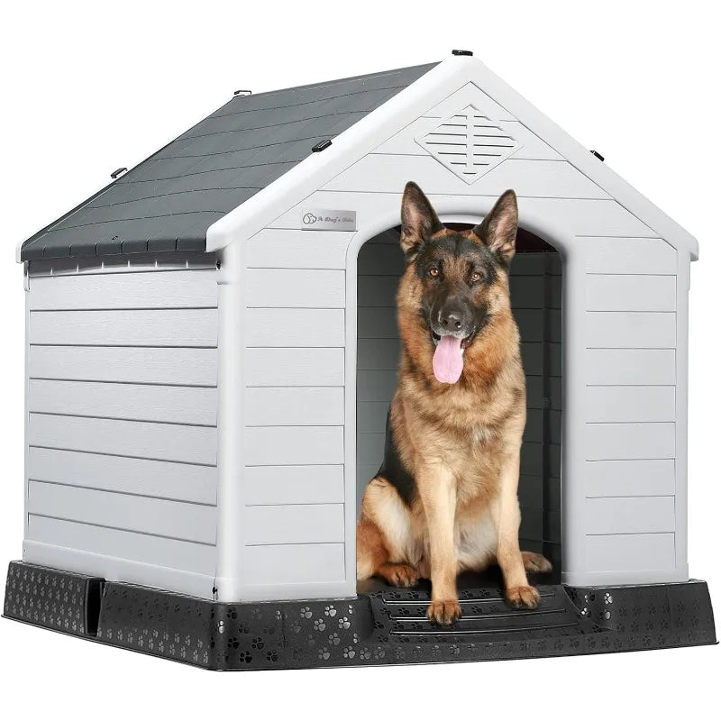 LEMBERI Durable Waterproof Plastic Dog House for Small to Large Sized Dogs, Puppy Shelter with Elevated Floor, Easy to Assemble