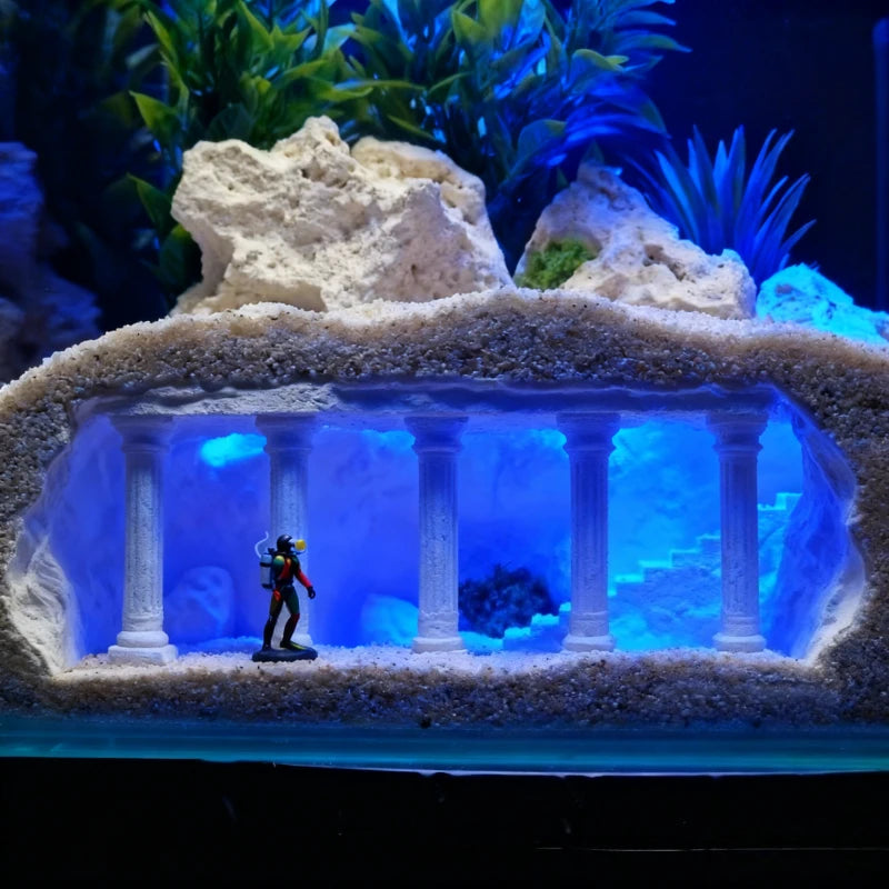 Simulated Roman Column Palace Fish Tank Cave - Aquarium Small Fish & Shrimp Hiding House Decor