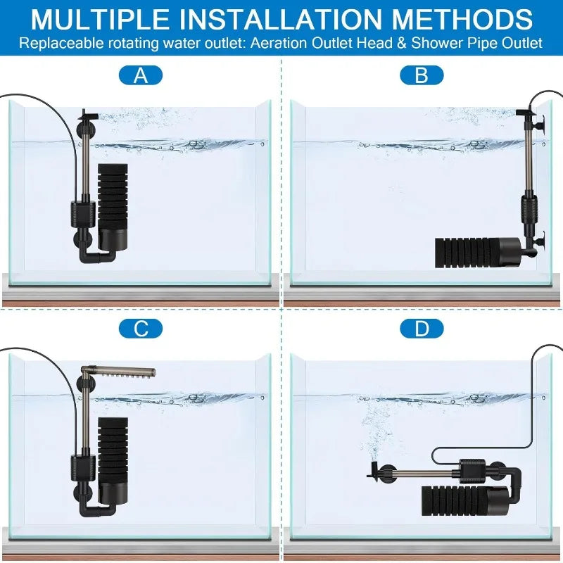 USB Small Aquarium Filter, Single Sponge Filter, with Suction Cup or Adjustable Hanging Clip, Dual Purpose Fish Bowl Tank Filter