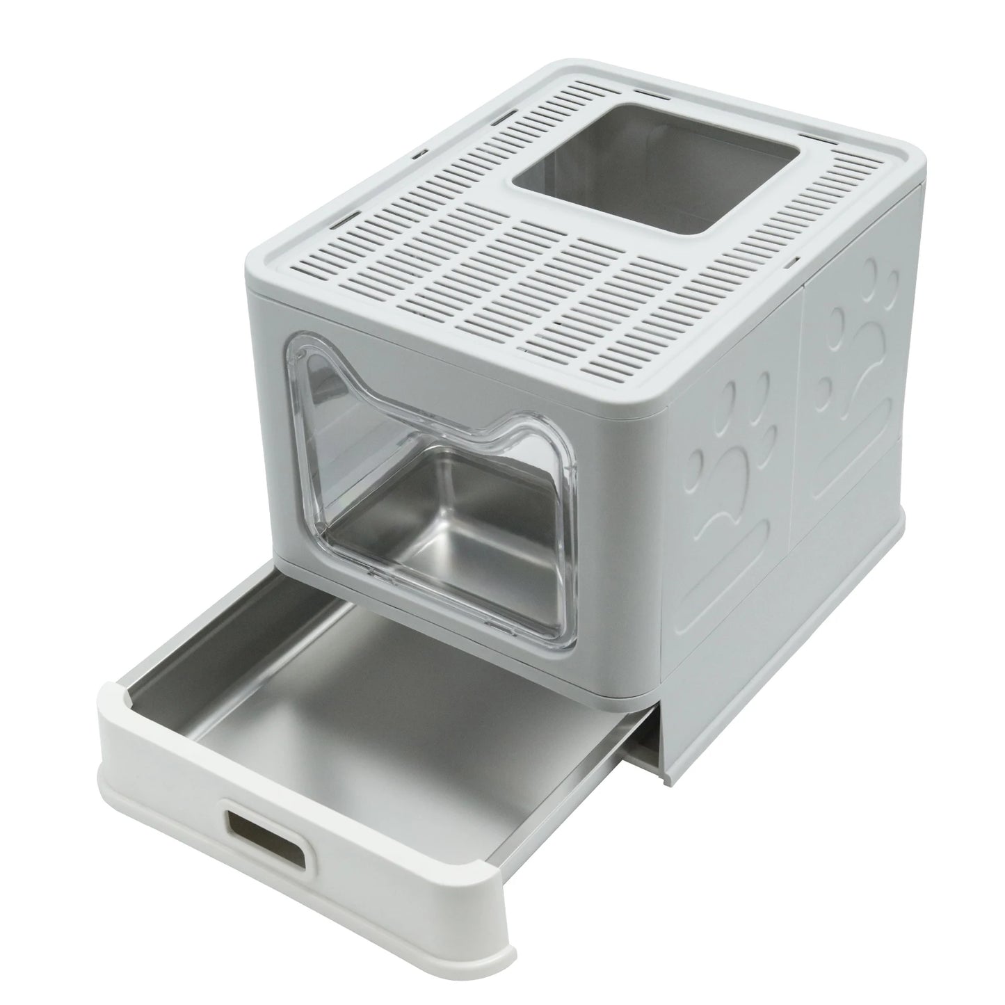 Bingopaw Stainless Steel Cat Litter Box with Lid Front Entry and Top Exit Toilet Box with Litter Scoop for Kittens, Easy Cleaning