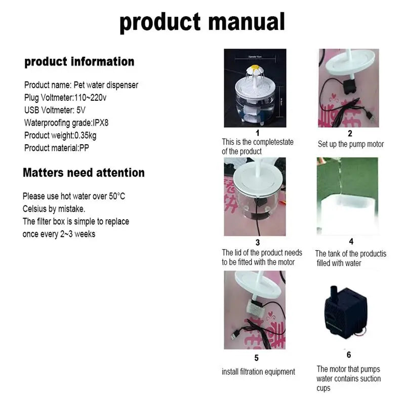 Pets Water Fountain Auto Filter USB Electric Mute Cat Drinker Bowl 1200mL Recirculate Filtering Drinker for Cats Water Dispenser