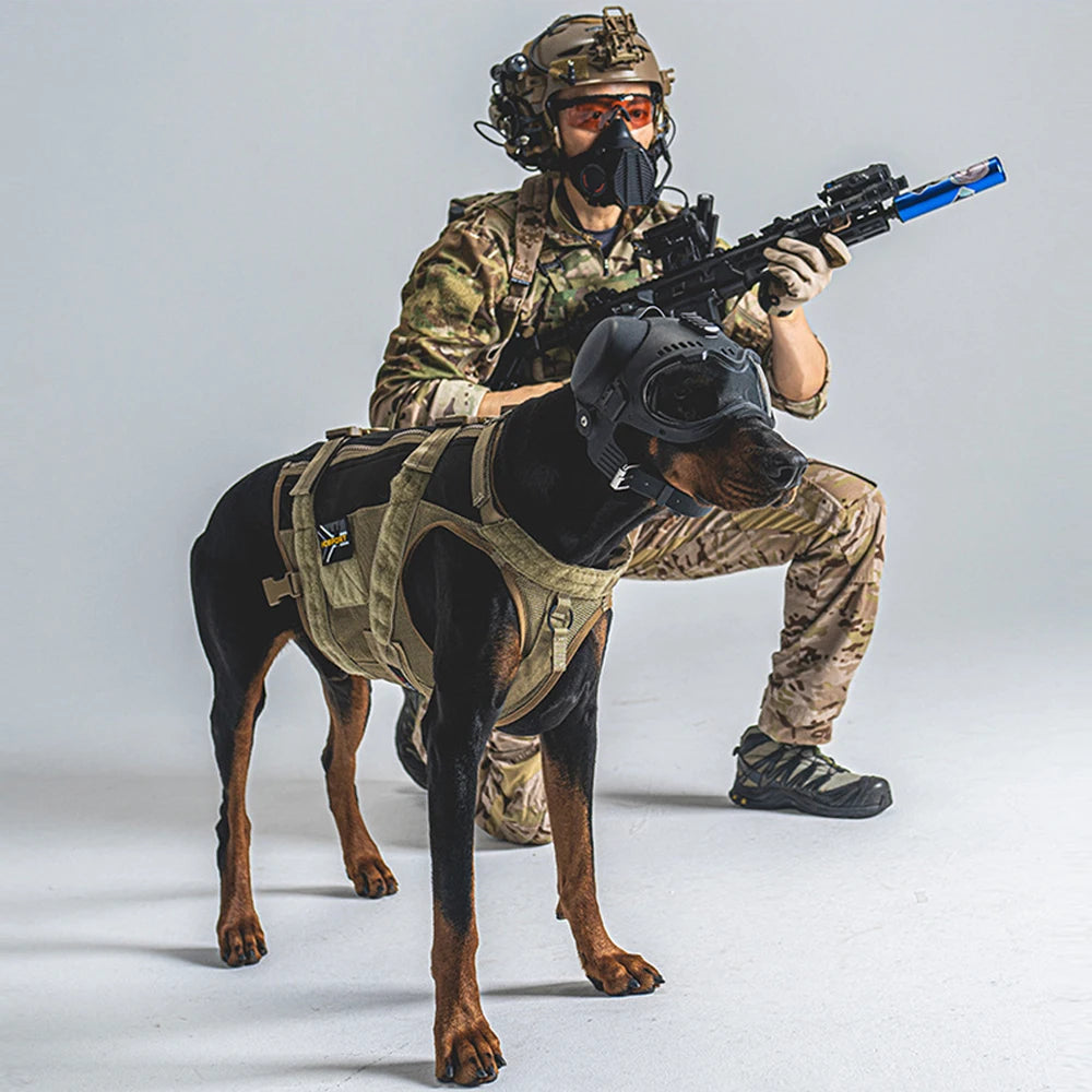 Tactical Dog Military Hunting Training K9 Helmet, Large Dog Patrol Dogs Sheepdog Pet Motorcycle Protective Helmet with Goggles