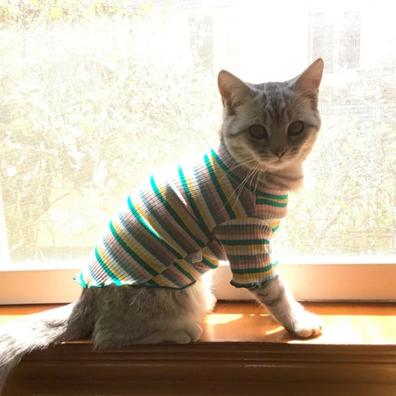 Spring Cotton Pet Cat Clothes for Cats Clothing Sweet Stripe Sphynx Cat Vest Shirt Hairless Cats