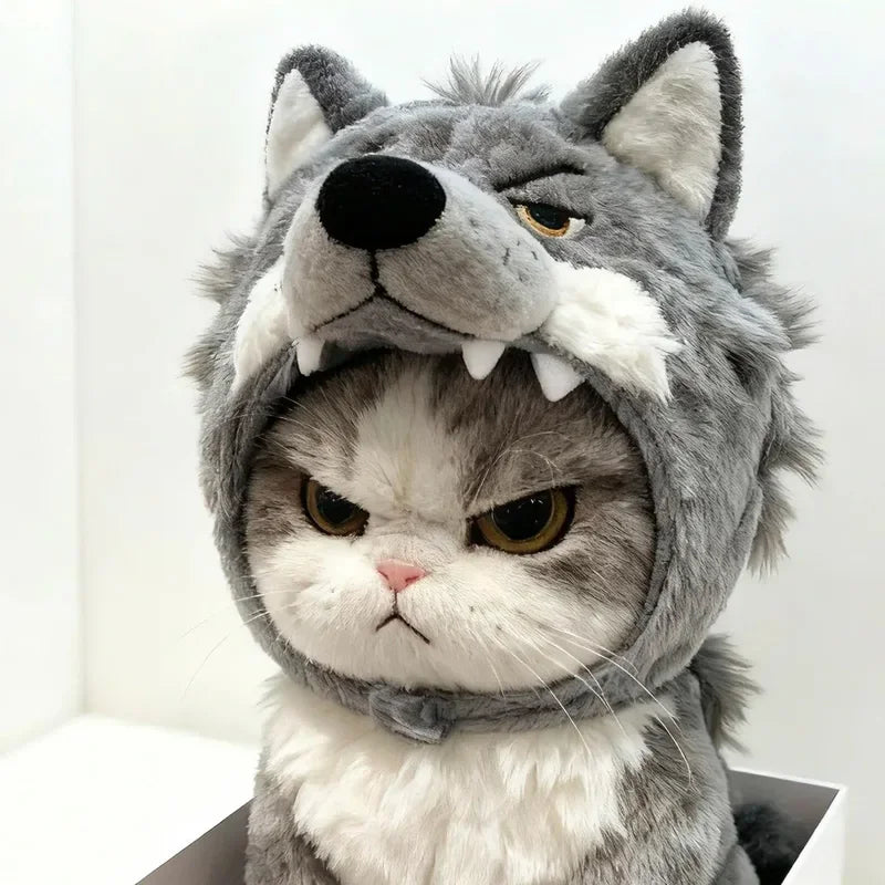 Dog and cat wolf head shape hood cute pet doll hood plush doll autumn and winter hood decoration pet supplies