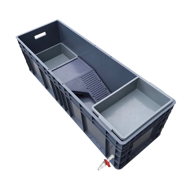 ‌Heavy-Duty Turtle Tank with Basking Platform - Large Plastic Aquarium for Reptiles, Waterproof Fish Pond with Drainage System
