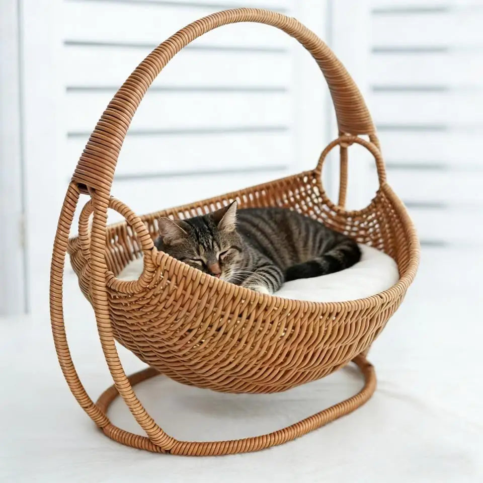 Faux-Woven Cat Bed Nest Cat Basket Cats Swing Hammock Waterproof Indoor Pet House Semi-Enclosed Cave Bed Pet Accessories