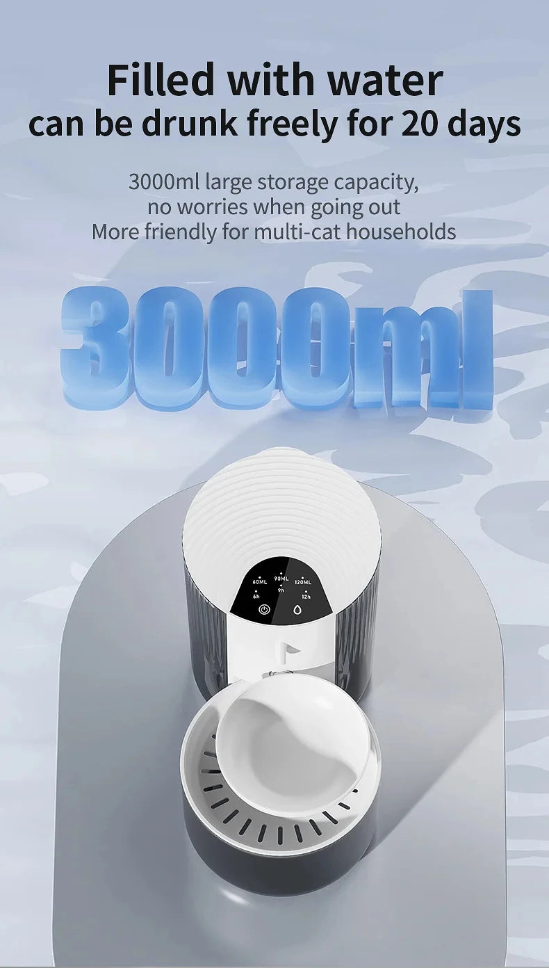 Large capacity 3L Pouring Cat Water Dispenser Smart Tilt Design Pet Water Fountain Separate Clean & Dirty Water For Cats Dogs