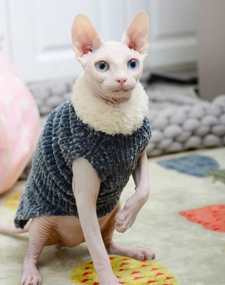 Devon Rex Thickening Plush Coat Cat Sweater Costume Sphinx Clothes Kitten Sphynx Pullover Clothing Products for Winter Outwear