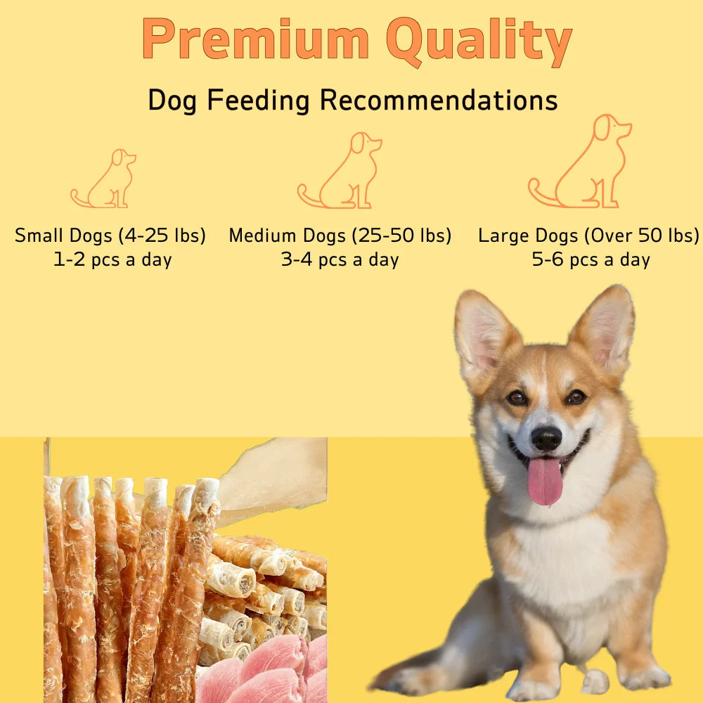 10.58oz/300g(3 Count) 13.4'' Super Chicken Wrapped Cowhide Stick, All Natural Ingredients, Natural Dog Treats, Healthy