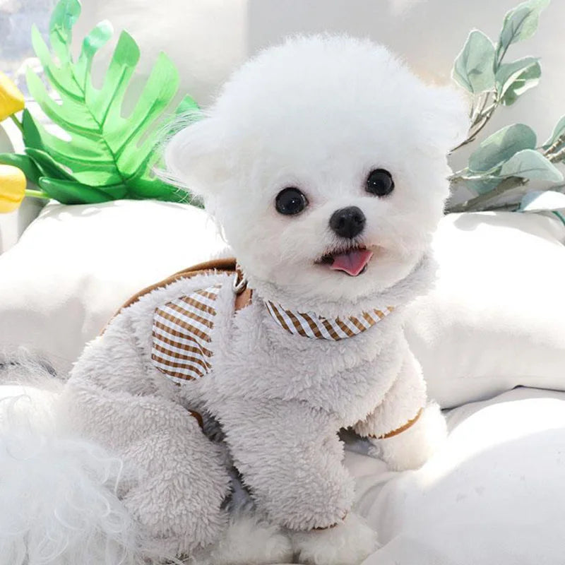 Towable Pet Jumpsuit with Buckle Winter Warm Puppy Dog Suit Clothes for Small Dogs Yorkshire Shih Tzu Overalls Clothing