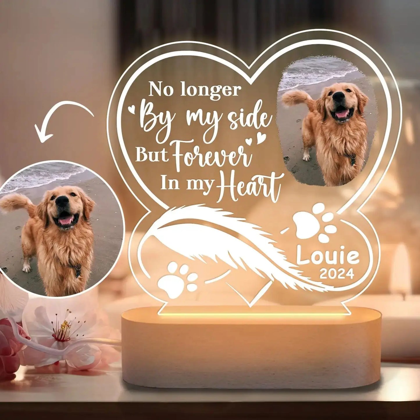 Custom Dog Photo Night Light Pet Memorial Gift Lights Up Pet Memorial Plaque Cat Photo Gift Personalized Gift for Pet Loss
