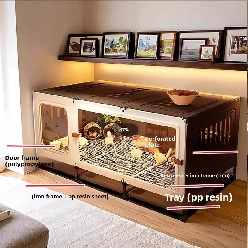 Large Quail Cage with 2-Tier Wire Floor & Droppings Tray, Ventilated Chicken Coop Foldable Breeding Box Educational Kids Project