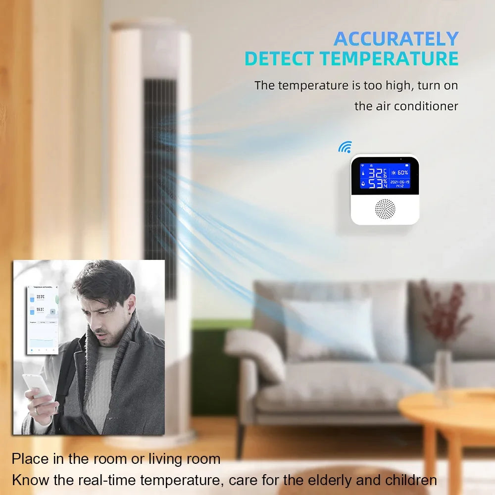 WiFi Tuya Smart Life LED Display Temperature Humidity Sensor Living Room Office Indoor Aquarium Water Temperature Detector Line