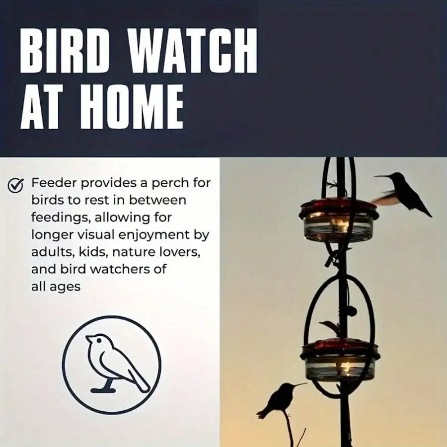 3pcs Metal Hanging Hummingbird Feeder With Red Glass Bottles, Transparent Design & Perches - No Electricity/Battery Needed