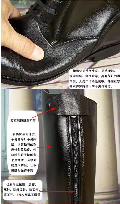 Men's High-top Genuine Leather Cowhide Ceremonial Guard Boots  British Autumn Zipper Men's Long Leather Riding Boots