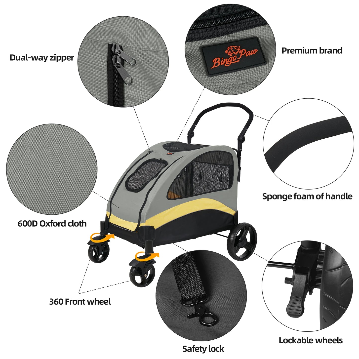 Dog Stroller Ultra-large 4 Wheels Pet Jogger Wagon Foldable Cart Travel Trolley Outdoor Animal Carrier Load Up To 55kg or 121.254 lbs adjustable handle