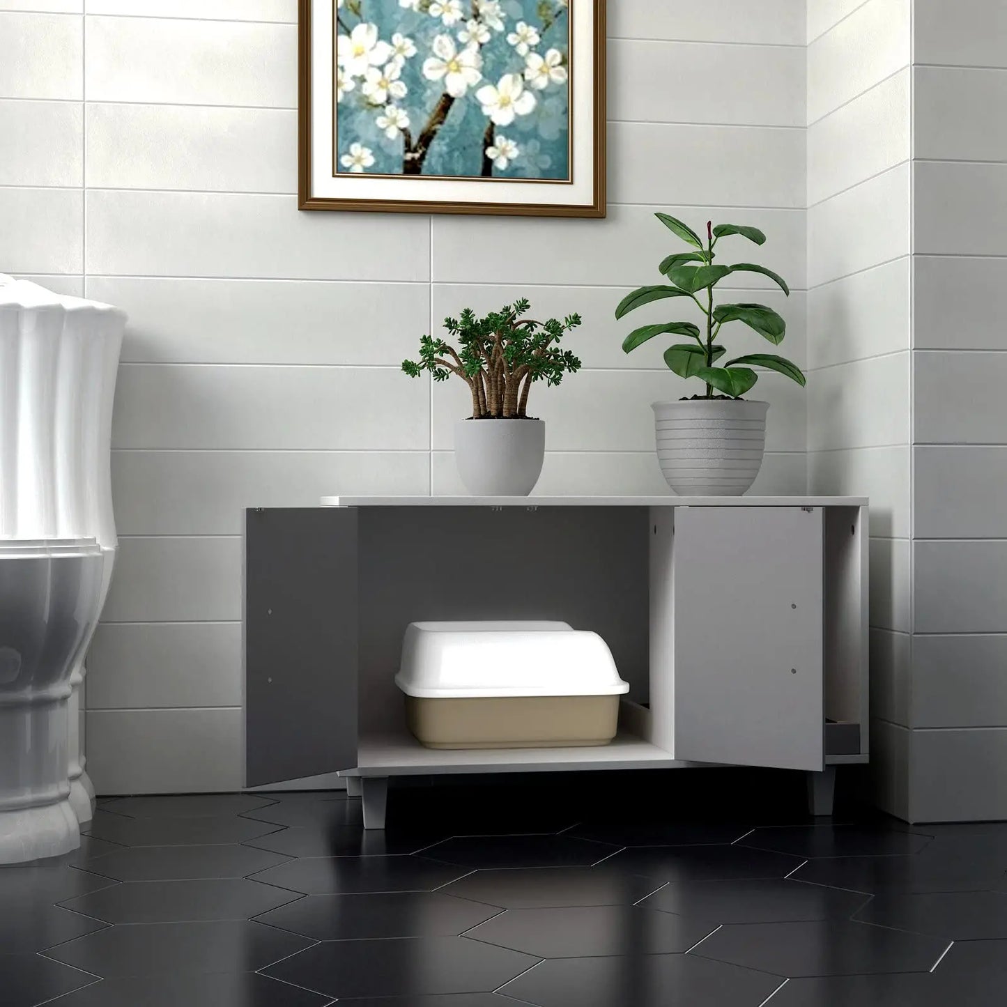 Modern Wood Pet Crate Cat Washroom Hidden Litter Box Enclosure Furniture House As Table Nightstand With Scratch Pad, Stackable