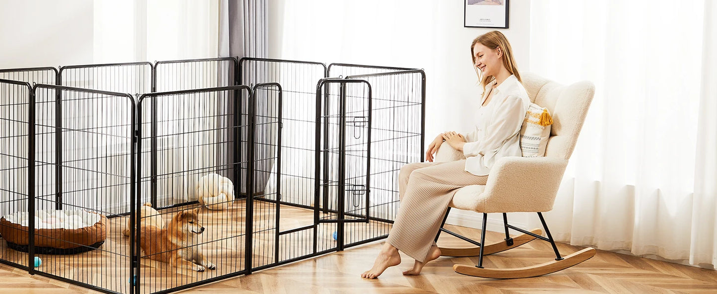 JHK 16 Panel Dog Playpen Indoor Pet Fence Exercise for Yard Gate Heavy Duty Crates with Doors Metal Dog Pen for Camping Outdoor