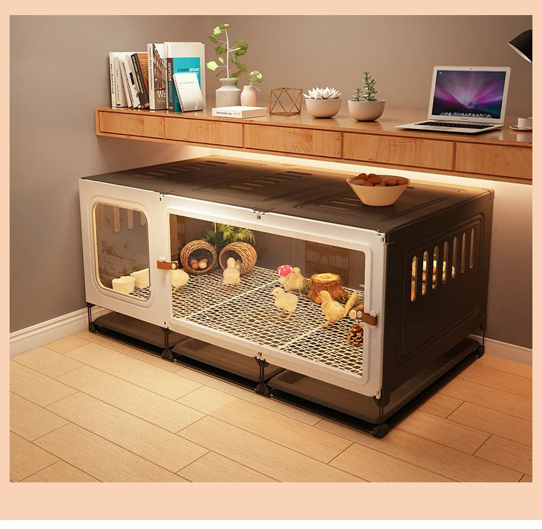 Large Quail Cage with 2-Tier Wire Floor & Droppings Tray, Ventilated Chicken Coop Foldable Breeding Box Educational Kids Project