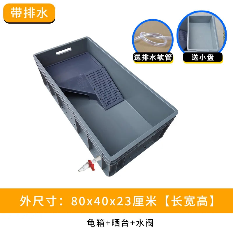 ‌Heavy-Duty Turtle Tank with Basking Platform - Large Plastic Aquarium for Reptiles, Waterproof Fish Pond with Drainage System
