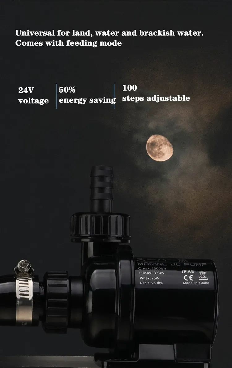 Aquarium 2500L/H 2.5m DC Water Circulation Frequency Conversion Water Pump Fish Tank Filter Submersible Fountain Pump