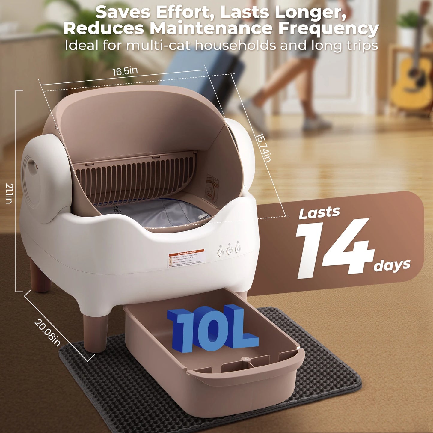 Self Cleaning Litter Box, Automatic Cat Litter Box with APP Control, Odor-Free  Large Waste Bin, Open-Top for Multi Cats