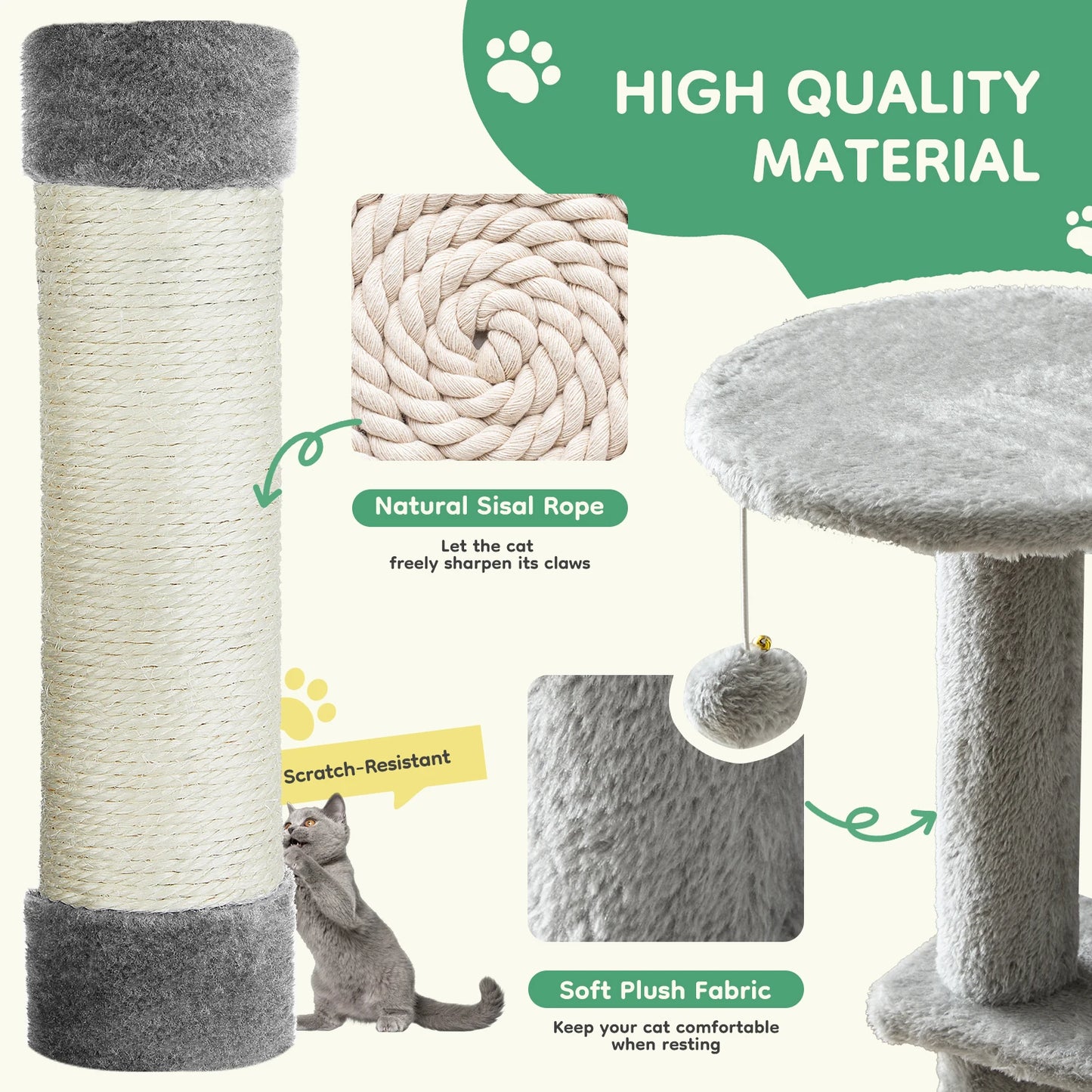 JHK 44In Cat Tree Tall Multi-Cat Climbing Tower for Pet Furniture Natural Sisal Scratching Posts Stable Pet House  for Indoor Cat