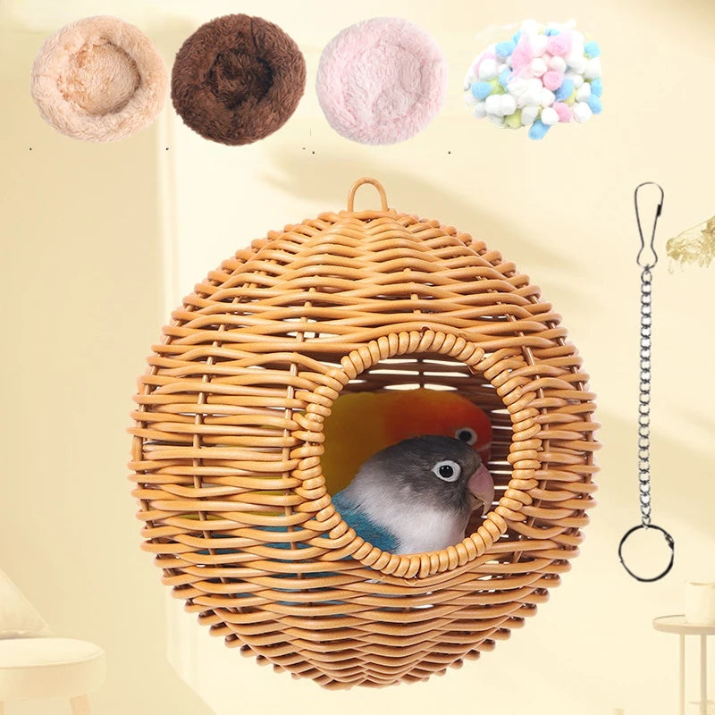 Bird Nest Fake Grass Handwoven Bird Cage House Parrot Canary Lovebird Parakeet Cockatiel Hatching Bird Hut