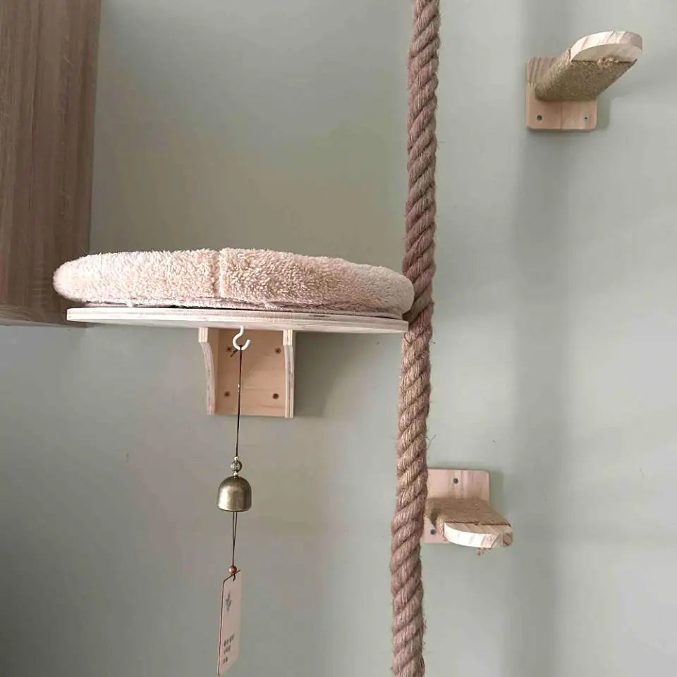Wall-Mounted Cat Hammock Cradle Cat Climbing Frame Floating Shelf Solid Wood Cats Scratch Posts for Sleeping and Playing Toy
