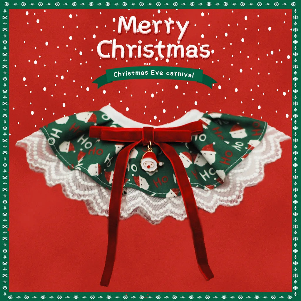 New Cat Necklace for Dog Christmas Water Towel Lace Water Towel Collar Adjustable Scarf Christmas Gift Photo Prop
