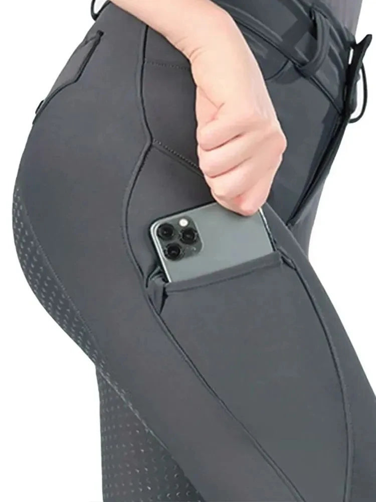 MXLLINA Button Zipper Horse Riding Pants Women Equestrian Leggings Breeches Competition Full Silicone Sports Tights