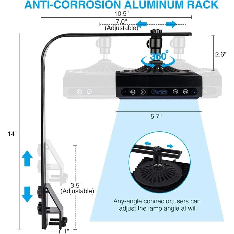 Light - 60Watts Reef Light for Coral Sunrise Sunset Moonlight Fish Tank Light with Screen Timer for Marine Aquarium Salt