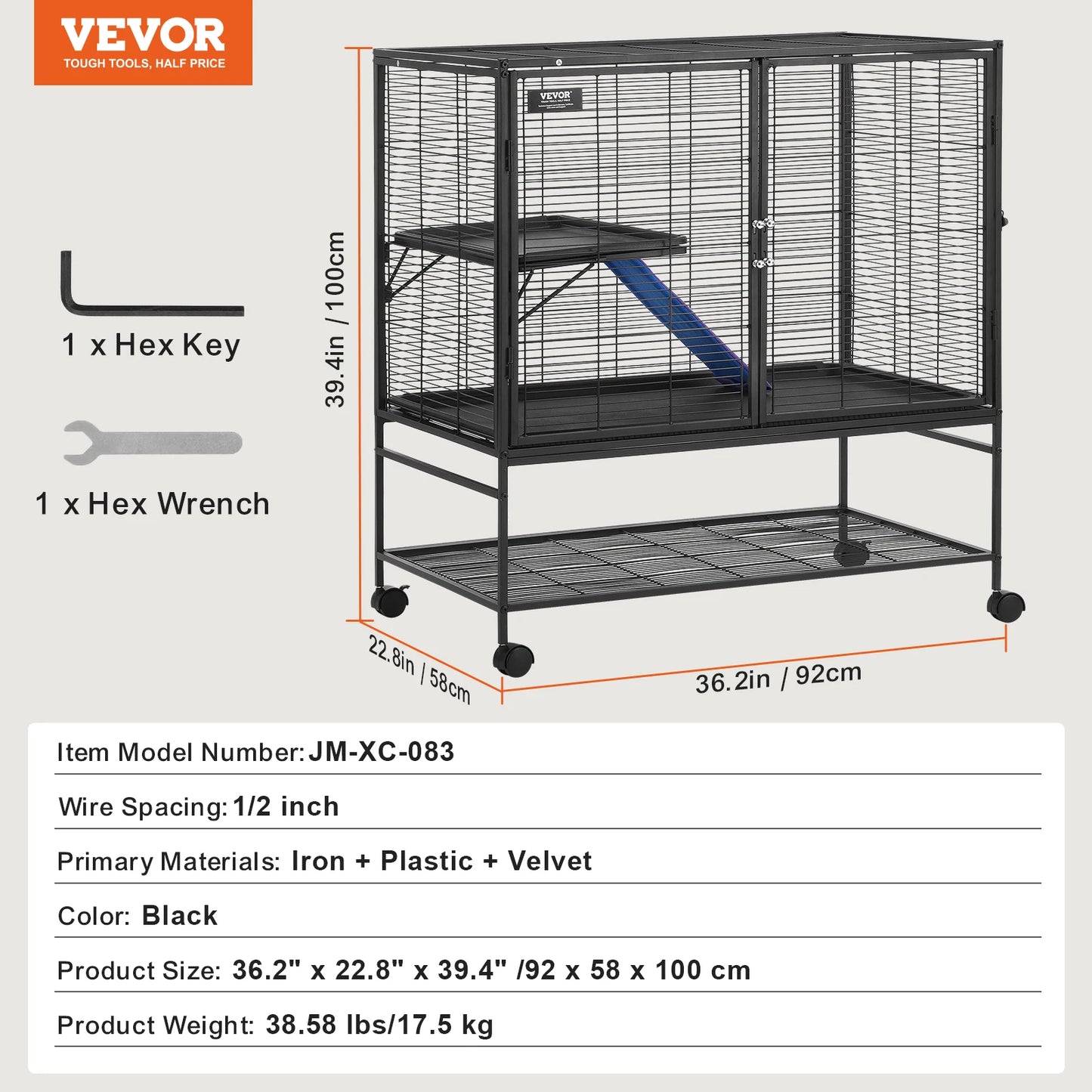 VEVOR 64.6" Rolling Metal Ferret Cage Large 4-Tier Critter Nation Cage Small Animal Cage for Pet Rats Hamster Guinea Pig Chinchilla