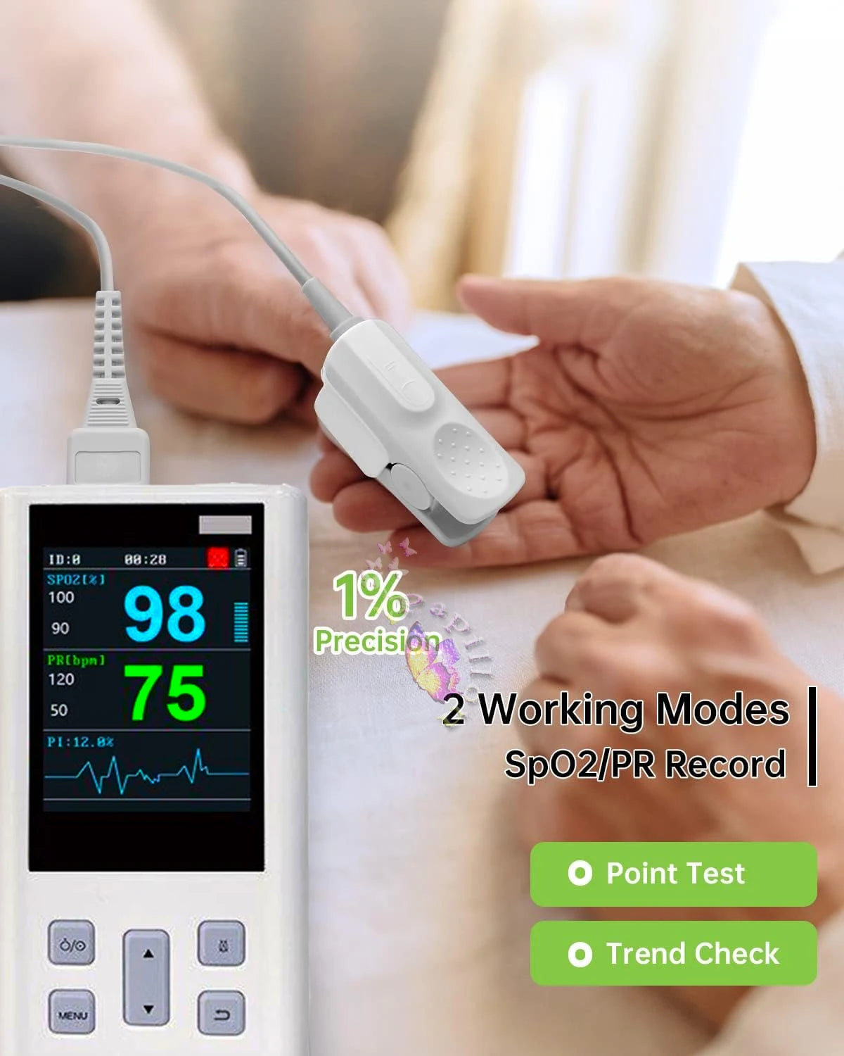 Handheld Pulse Oximeter Monitor for Heart Rate and Oxygen Saturation with Veterinary Medical SPO2 with Memory
