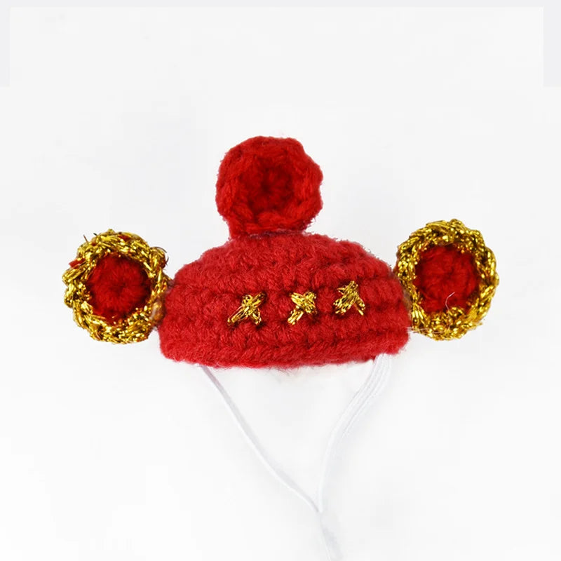 Handmade Knitted Parrot Hat Funny Frog Parrot Hat Small Animal Outfit Suit Adjustable Chin Strap Snake Hat Cute Small Pet Hat