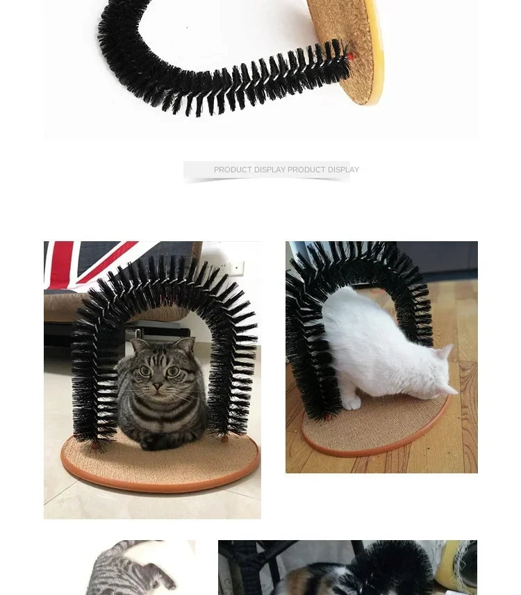 Cat Toy Arch Self Groomer Pamper Feline with A Massage Grooming Rubbing Brush with Scratching Pad Toy for Cats Interactive Toys